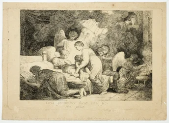 La Sainte Famille servie par des anges