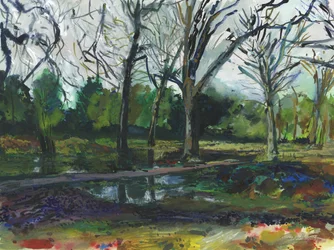 Inondation, Richmond Park (aquarelle, gouache, crayon aquarelle et encre sur papier)