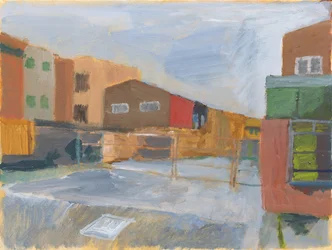 Avant-cour et bâtiments, 2025 (acrylique sur toile)