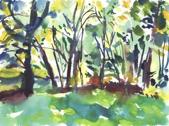 Jardin et zone humide (aquarelle sur papier)