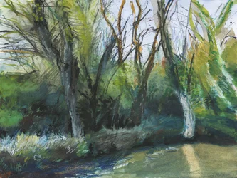Latchmere Brook, Ham Common (aquarelle, pastel à l