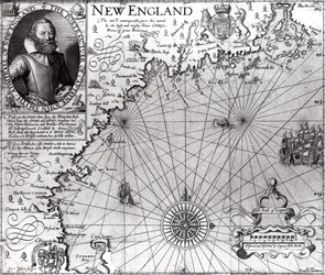 Carte de la côte de la Nouvelle-Angleterre, observée et décrite par le capitaine John Smith (1580-1631), 1614, tirée de « Generall Historie », 1624