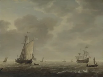 Un navire de guerre hollandais et divers navires dans une brise, vers 1640