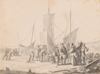 Plage avec vendeurs de poisson