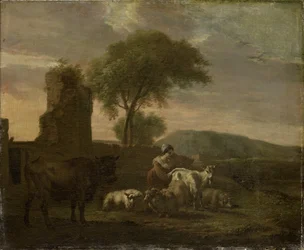 Paysage italien avec bergère et troupeaux