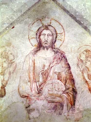 Tympan représentant le Sauveur bénissant, 1341 (détail)