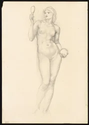 Figure féminine nue avec miroir dans la main droite