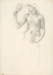 Figure féminine semi-nue avec miroir dans la main droite