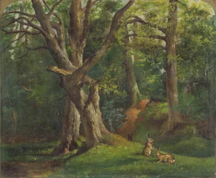 Scène boisée avec des lapins