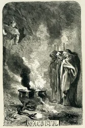 Macbeth rendant visite aux trois sorcières dans la lande désolée, 1858