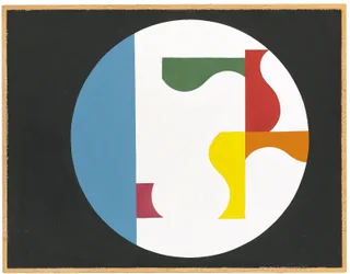 Composition dans un cercle blanc sur fond noir