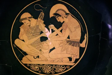 Peinture de vase grecque représentant Achille et Patrocle