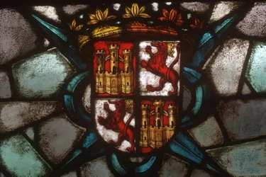 Un blason représentant deux châteaux et deux lions rampants