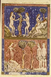 Adam et Ève, illustration de la Haggadah de Sarajevo
