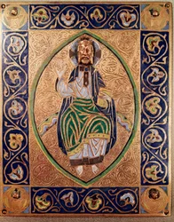 Christ pantocrator (plaque métallique dorée et émaux de l