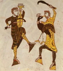 Deux hommes dansant, du Beatus Apocalypse de Santo Domingo de Silos