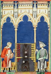 Fol.85v Deux joueurs de backgammon, du Livre des Jeux, Échecs, Dés et Plateaux, 1282