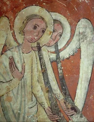 Monument funéraire, anges avec trompettes du Jugement (détail)
