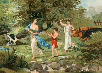 Famille grecque revenant de la moisson