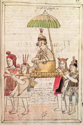 Illustration de Huascar Inca tirée de "Historia y Genealogia Real de los Reyes Incas del Peru, de sus hechos, costumbres, trajes y manera de Gobierno", connu sous le nom de Codice Murua (vélin).