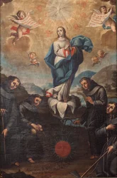 Immaculée Conception avec des Franciscains horticoles. Origine du chœur. Signé en bas à gauche «ADEVOZION DE DA TERESA, Sanchez Yepros ?». XVIIIe siècle. Juan Sánchez.
