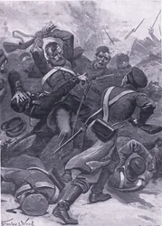 Inkerman : Le 55e régiment (2e Border) chargeant les Russes, illustration de British Battles on Land and Sea, 1915