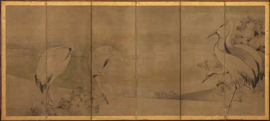 Grues et chrysanthèmes, période Momoyama ou Edo