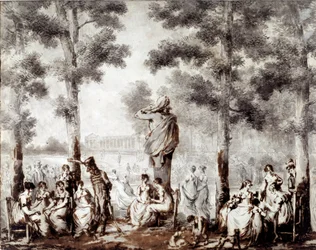 Vue de la terrasse des Tuileries en 1807. Sortie mondiale au parc. Dessin de Jean Pierre Norblin De La Gourdaine (1745-1830) 1807 Paris, Musée Carnavalet