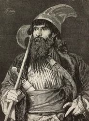 Cheikh en grande tenue, gravure par F Gamberoni d