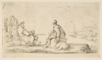 Un jeune marin et un vieil homme assis près de la mer, 17ème siècle