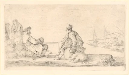Un marin âgé et un jeune marin sont assis au bord de la mer