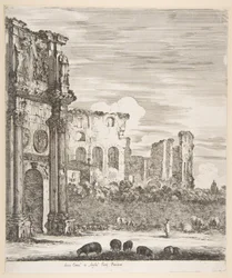 Arc de Constantin et Colisée avec moutons paissant au premier plan, de Six grandes vues..., 1656