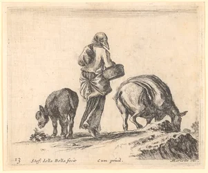 Paysanne avec deux ânes