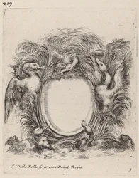 Cartouche avec des canards et des chiens