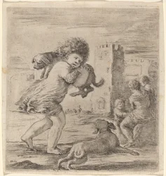 Enfant portant un chiot
