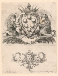Armoiries du Grand-Duc de Toscane: Ornement avec un Masque de Lion, No. 6 de "Raccolta di varii cappriccii et nove inventioni di cartelle et ornamenti"
