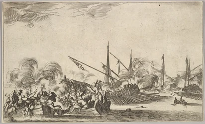 Combat entre plusieurs chaloupes et navires, deux groupes d