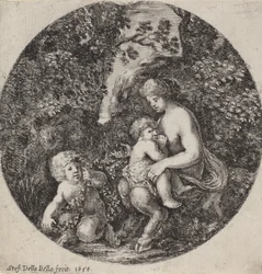 Satyresse allaitant un enfant dans un paysage boisé, 1656