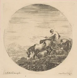 Berger à cheval conduisant des animaux, vers 1646