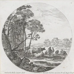 Paysage avec troupeau et chapiteau corinthien