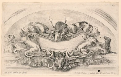 Lunette avec écussons, n° 13 de "Raccolta di varii cappriccii et nove inventioni di cartelle et ornamenti"