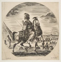 Cavalier maure de profil tourné vers la droite, à l