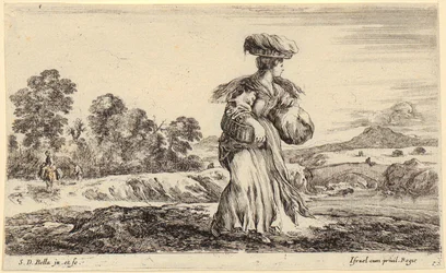 Paysanne marchant vers la droite, feuille n° 1 de la série « Personnages et pays divers »