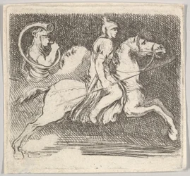 Soldat de profil galopant vers la droite tenant une lance dans sa main droite, vers 1646