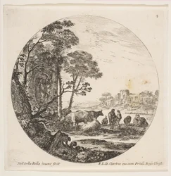 Planche 4 : un chapiteau corinthien au sol à gauche, un monument avec des figures en bas-relief