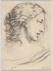 Planche 5 : tête de femme, de profil droit, des Diverses têtes et figures..., 1650