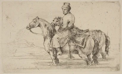 Serviteur polonais avec deux chevaux