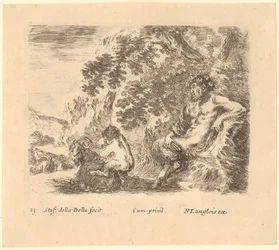 Père satyre et enfant avec une chèvre