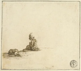 Mère et enfant tsiganes assis, avec chien