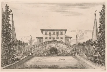 Façade sud de la villa et la grande prairie, des Vues de la Villa Pratolino